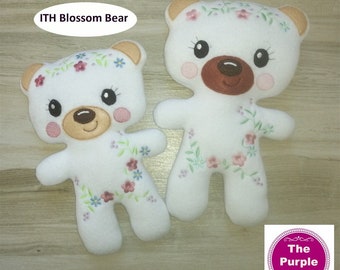 ITH Blossom Stuffed Bear Toy 6x10 7x11 8x12 machine embroidery in the hoop instant digital download vintage florals add a monogram plush toy