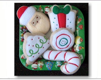 ITH Funky Food Christmas Cookies 4x4 machine embroidery in the hoop project - instant digital download - felt food - pretend play