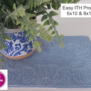 ITH Quilted Mug Rug 03 6x10 8x12 machine embroidery in the hoop instant digital download - coaster table mat oven hot pad - hostess gift