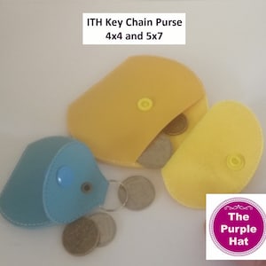Bolsa de chaveiro de vinil ITH 4x4 5x7 bordado à máquina no projeto de aro - carteira de bolsa de moedas de reposição - chaveiro chaves de carro - feltro de pluma
