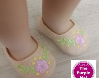 ITH Floral shoes or slippers for 18 inch doll 4x4 machine embroidery instant download - AG soft body doll - in the hoop project - Spring