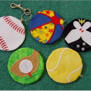 ITH Coin Purses Set 2 Sports 4x4 digital download - machine embroidery - made in the hoop project - Hus Pes Jef