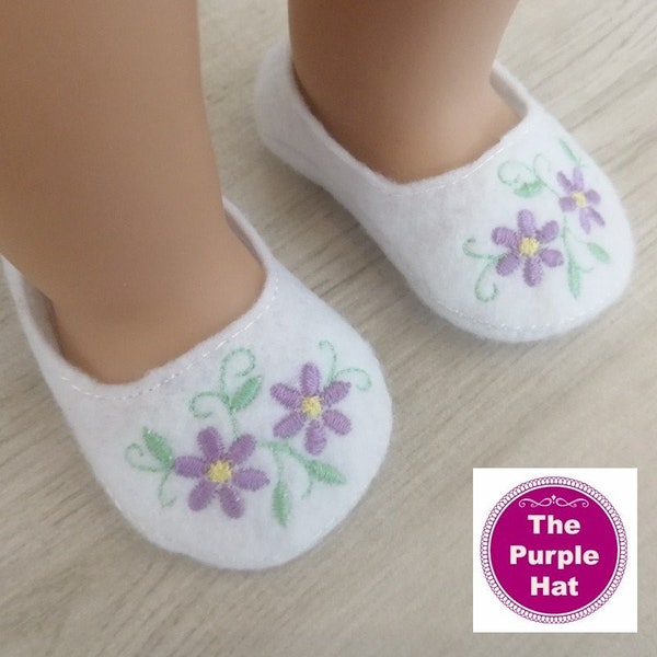 ITH Daisy shoes or slippers for 18 inch doll 4x4 machine embroidery instant download - AG soft body doll - in the hoop project - Spring