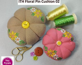 ITH イン・ザ・フープ フローラルピンクッション 02 5x7と6x10 | 機械刺繍デジタルダウンロード I 裁縫アクセサリー | ギフトアイデア