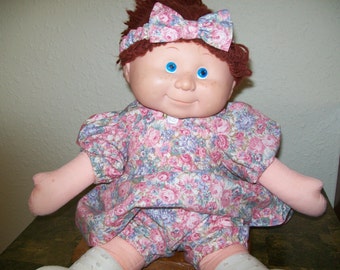 Pink Floral Dress, Panty and Headband for 15-16 Inch Cabbage Patch Dolls, Bitty Baby and other Large Dolls and Bears