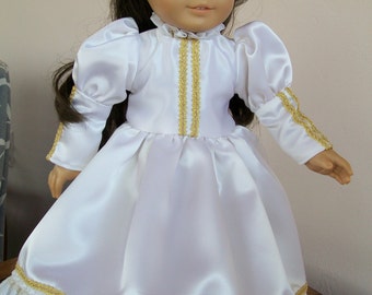 White Satin Victorian Ball Gown and Matching Slippers for the American Girl, Springfield and My Life Dolls ,and other 18 Inch Dolls