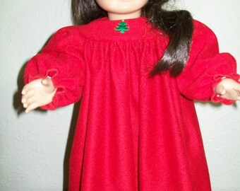 Christmas Nightgown in Red Polyester Fleece for the American Girl,  Springfield and My Life Dolls and other 18 Inch Doll