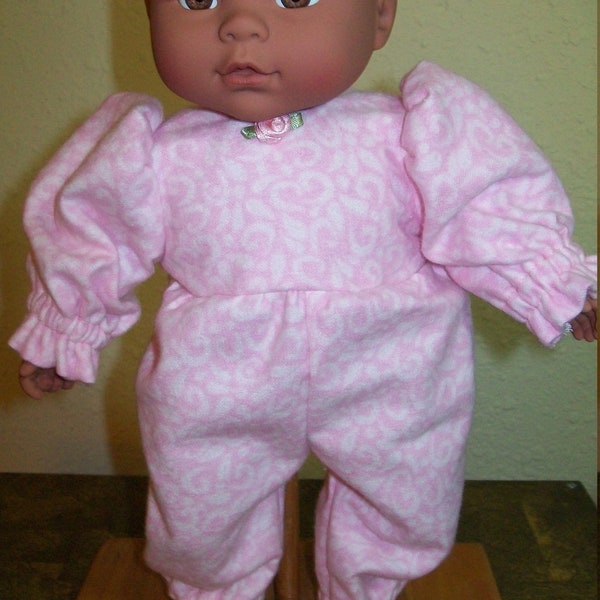 Pink and White Flannel Sleeper for 9 to 11 Inch Dolls, Teddy Bears, and Slim Stuffed Animals