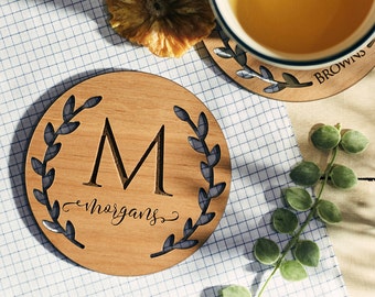 Custom Coasters, Personalized Coasters, Lacquered Wood Coaster, Monogram Coaster, Inexpensive Wedding Favors, party favor - COA#001(A)
