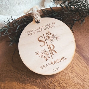 2023 Modern Couples Ornament - Just Married Ornament - Mr & Mrs Ornament - Personalized Our First Christmas Ornament- Newlywed Ornament Wood