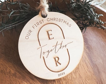 Custom Together Ornament - Handmade Couples Ornament- Personalized Our First Christmas Together Ornament 2023- Wooden New Couple Gift