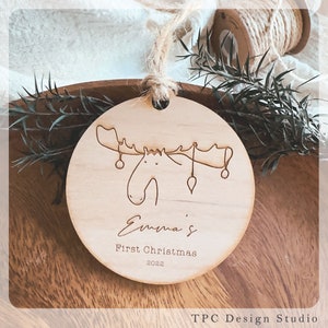 Personalized Baby's First Christmas Ornament 2023 - Baby Keepsake Ornament - New Baby Gift - Custom Deer Wooden Baby Ornament