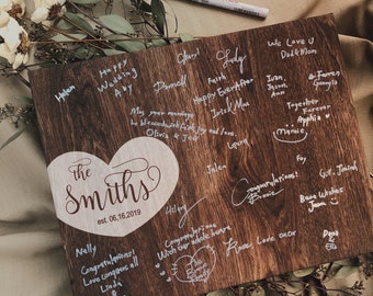 Rustic wedding guest book alternative/Wood guest book on canvas/Wedding welcome sign/Last name sign/Family name sign/Guest book sign/ #GB03