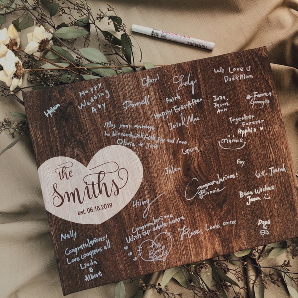 Rustic wedding guest book alternative/Wood guest book on canvas/Wedding welcome sign/Last name sign/Family name sign/Guest book sign/ #GB03