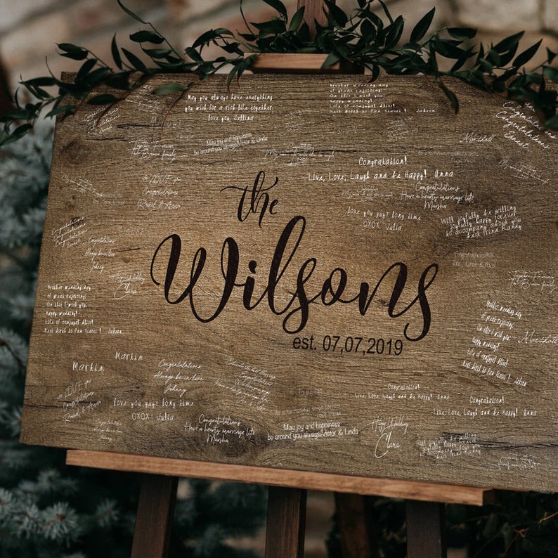 Rustic wedding guest book alternative/Wood guest book on canvas/Wedding welcome sign/Last name sign/Family name sign/Guest book sign/ GB01 afbeelding 2