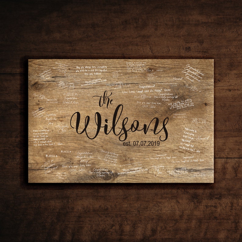 Rustic wedding guest book alternative/Wood guest book on canvas/Wedding welcome sign/Last name sign/Family name sign/Guest book sign/ GB01 afbeelding 1