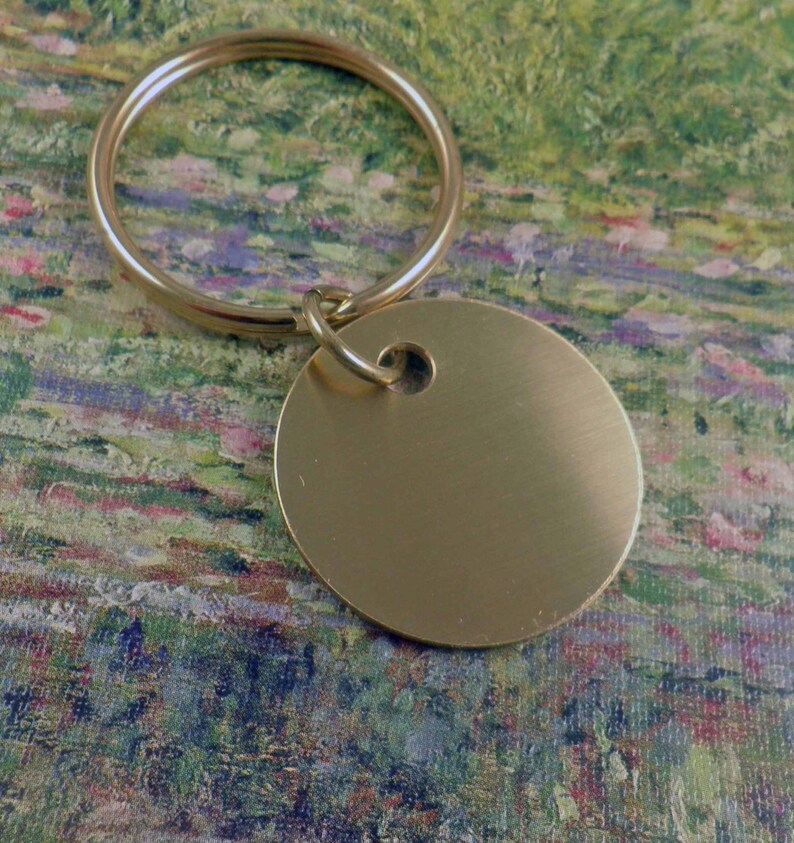 Brass Custom Key Tag, Round, Key Chain 1-1/4 and 1-1/2 inch Engraved image 2