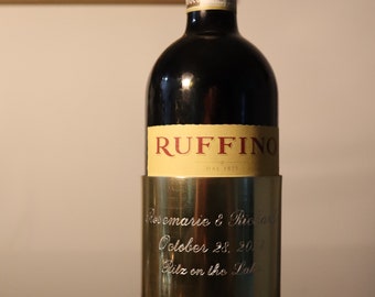 Custom Metal Gold Wine or Liquor Bottle label, Stays in place on bottle, great for weddings, and gifts