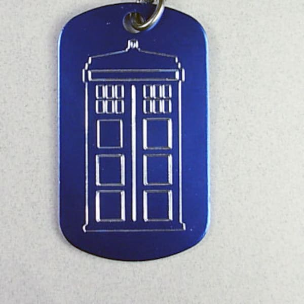 Tardis  Dog Tag Blue  ..Diamond Engraved