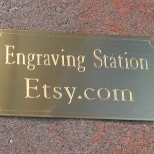 Name Plate Brass, Plaque 1-1/4 x 2-1/2, Satin Gold or silver,  Notched Corners Free Engraving,