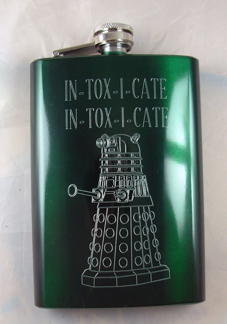 DALEK FLASK Green engraved Dalek and The words Intoxicate Must See Unique image 1