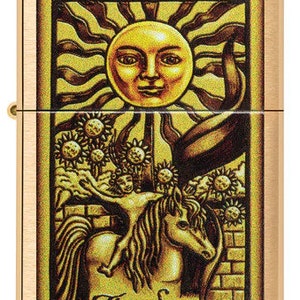 Gegraveerde zippo-tarotkaart XIX, The Sun - geborsteld messing personaliseren, graveren