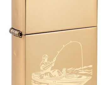 Engraved Zippo Lighter, Fishing Boat, Engraved - High Polish Brass , design,  Personalized, Engraved