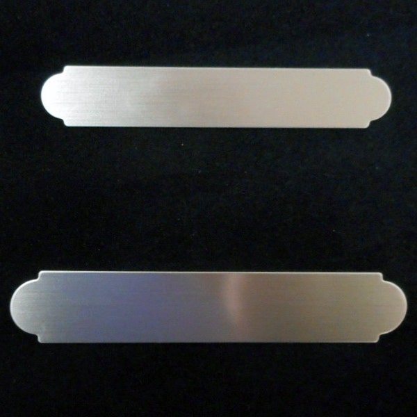 Name Plate Satin  Silver, decorative ends, 2 sizes -   1/2 x 3 , 5/8 x 3-1/2, 3/4 x 4-1/2   Free Engraving,