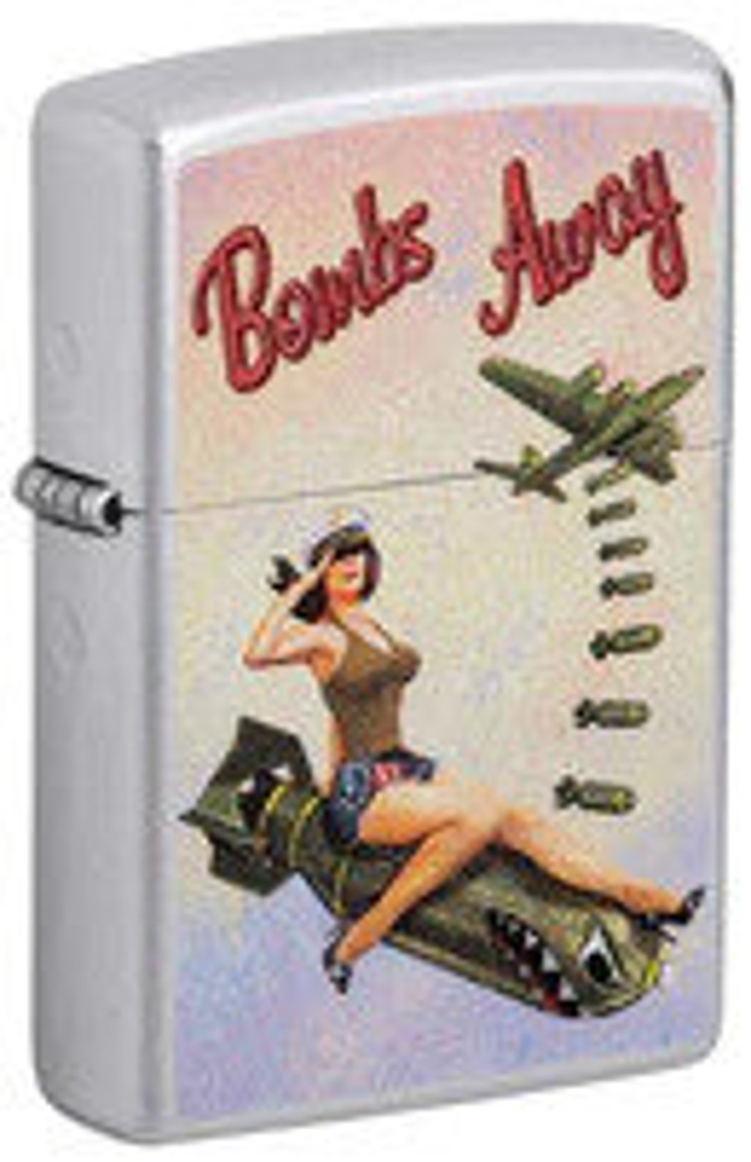 Engraved Zippo Lighter, pinup Girl Bombs Away Girl, Vintage Replica