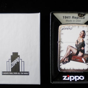 Engraved Zippo Lighter,  &quot;Pin-up girl on suitcase&quot;, Vintage  Replica  Chrome,   Personalized, Engraved