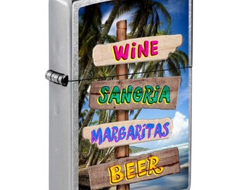 Engraved  Zippo "Directional Beach Sign " Street Chrome- Personalize, Engrave