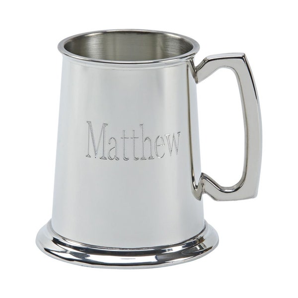 Solid Pewter Tankard Bright finish, Beer Mug,  Made in England, Free engraving