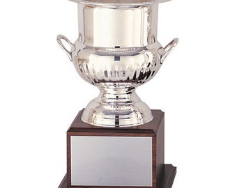 Engraved 14 Inch Champagne/Wine Cooler on Genuine Walnut Base, Silver,