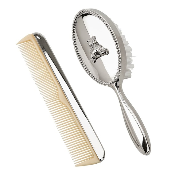 Teddy Design Silver Plated Brush and Comb Set