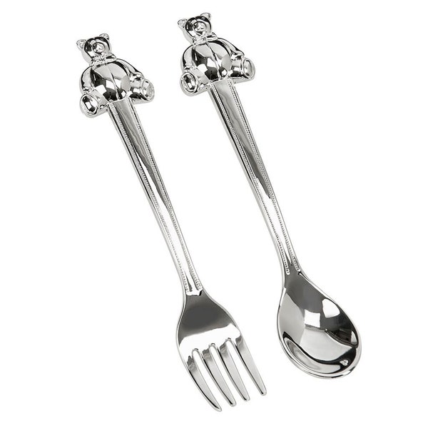 Baby  Spoon & Fork Set, with Teddy, Nickleplated, Free Engraving