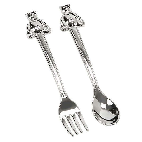 Baby Spoon & Fork Set, avec Teddy, Nickleplated, Gravure Gratuite