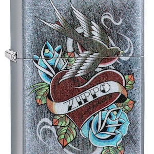 Engraved Zippo Lighter,  &quot;Vintage tattoo&quot;, Replica  Chrome,   Personalized, Engraved