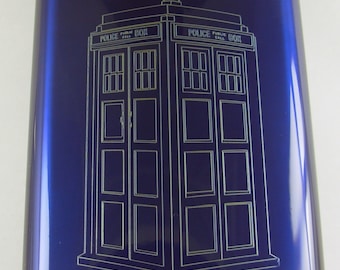 Tardis  Flask Blue  Engraved Tardis - Must See! Unique !