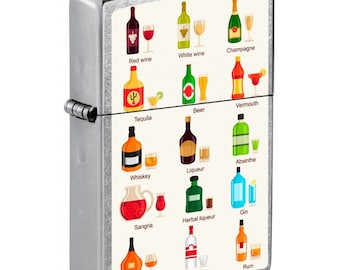 Engraved  Zippo "Alcoholic Bottles and Drinks " Street Chrome