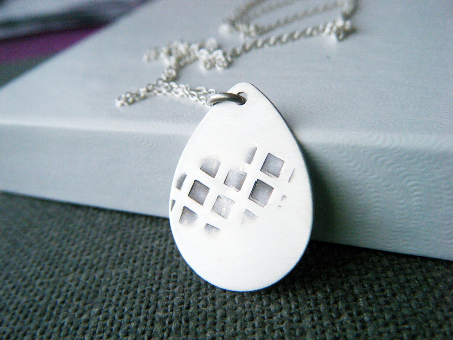 Sterling Silver Teardrop Necklace Hammered Pendant Oxidized Etsy Canada