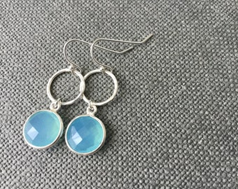 Aqua blue chalcedony sterling silver earrings Aqua chalcedony earrings Gemstone earrings Long dangle earrings Oxydized sterling earrings