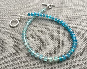 Blue apatite bracelet Two tone apatite sterling silver bracelet Gemstone jewelry Apatite jewelry Dainty gemstone bracelet Gift for her