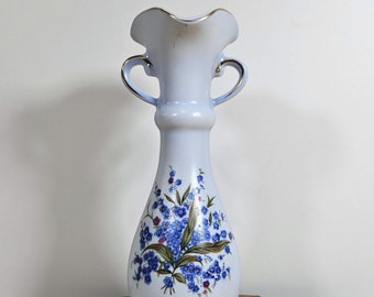 rare Lefton bud vase light blue hand painted blue flowers forget me not flower about 6.25 inches tall