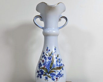 Lefton bud vase light blue hand painted blue flowers forget me not about 6.25 inches tall