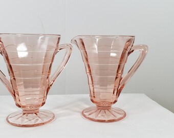 pink depression glass Anchor Hocking creamer sugar Block Optic