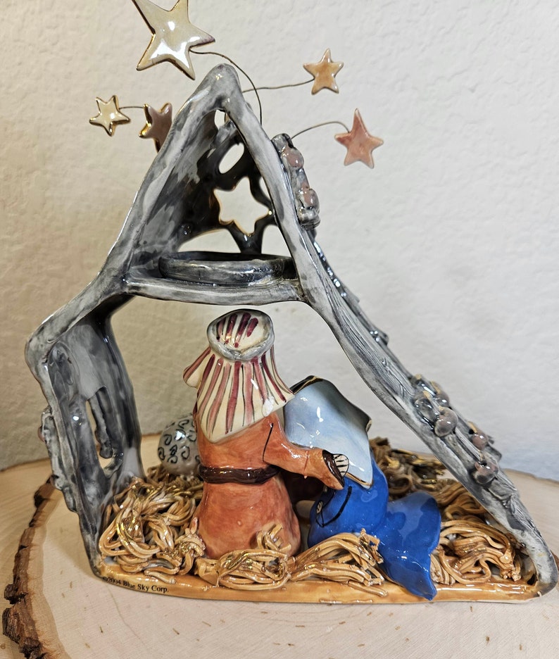 Blue Sky Nativity Tealight Candle Holder Blue Sky Clayworks Etsy