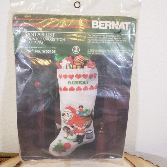 Vintage Bernat Counted Cross Stitch Christmas Stocking Kit Santa