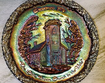 Vintage Christmas Plate, Fenton Carnival Glass