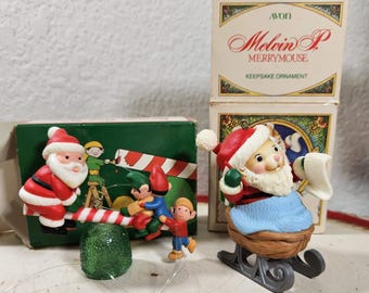 vintage Avon Christmas ornament 1983 Merrymouse and Santa's See-saw