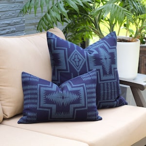 Harding Indigo Outdoor Pillow Cover, Navy Southwestern Outdoor Pillow Cover (Made to Order)